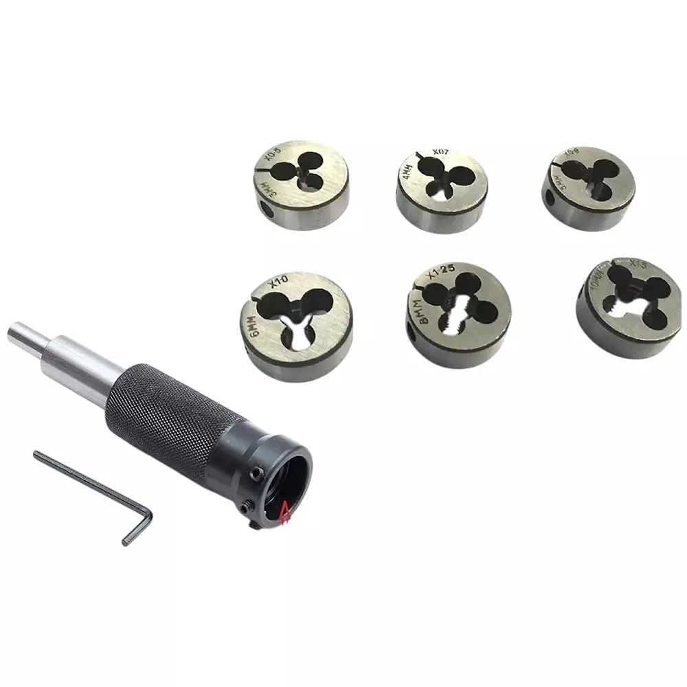 Assorts Tailstock Die Holder Set Alloy Steel Straight Parallel Shank 10 mm with 6 Dies
