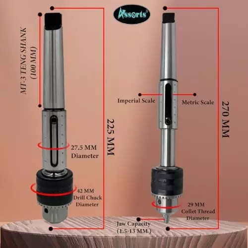 Assorts Metric Die Holder Set with Drill Chuck Alloy Steel 38, 30, 25, 20, and 16 mm Size 3MT