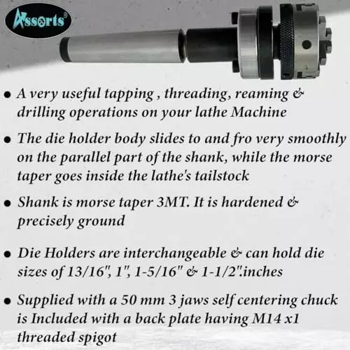 Assorts Tailstock Die Holder Set Alloy Steel 3MT 50 mm Chuck Self Centering 3 jaw