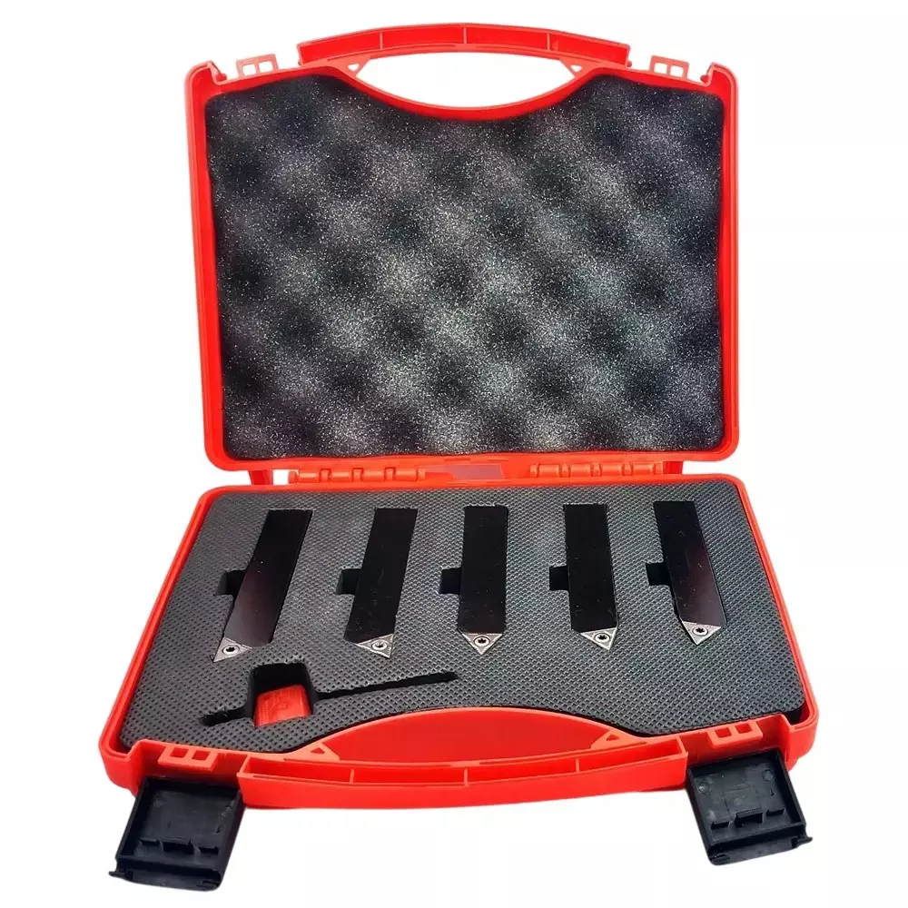 Buyohlic International Indexable Turning Tool Set 20 mm Square Shank with TCMT16T304 Carbide Cutting Tool Bit in Fitted Box for Lathe Metalworking Machine Tools, M9-GY6H-LP5W (Pack of 5)
