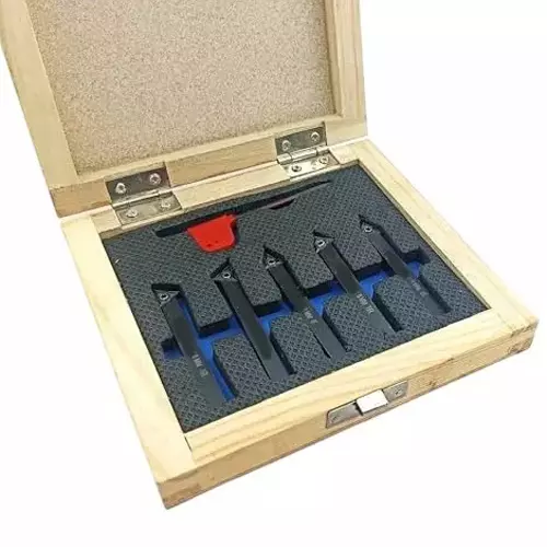 Buyohlic International Indexable Turning Tool Set 10 mm Square Shank with TCMT16T304 Carbide Cutting Tool Bit in Fitted Box for Lathe Metalworking Machine Tools, GI-82OC-6FR3 (Pack of 5)