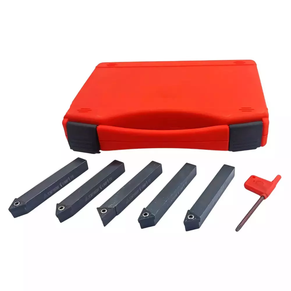 Buyohlic International Indexable Turning Tool Set 12 mm Square Shank with TCMT16T304 Carbide Cutting Tool Bit in Fitted Box for Lathe Metalworking Machine Tools, AX-U1QS-X07V (Pack of 5)