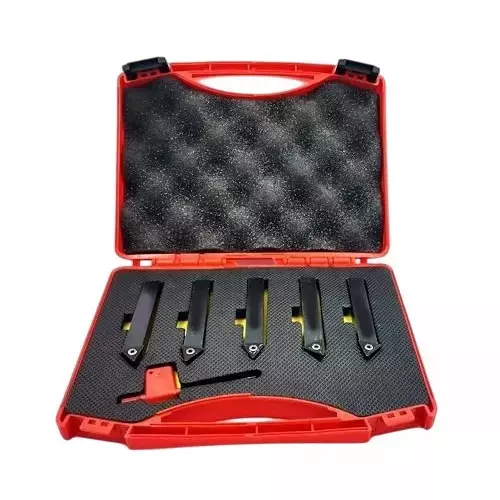 Buyohlic International Indexable Turning Tool Set 12 mm Square Shank with TCMT16T304 Carbide Cutting Tool Bit in Fitted Box for Lathe Metalworking Machine Tools, AX-U1QS-X07V (Pack of 5)