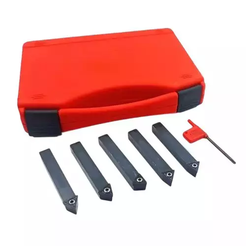 Buyohlic International Indexable Turning Tool Set 12 mm Square Shank with TCMT16T304 Carbide Cutting Tool Bit in Fitted Box for Lathe Metalworking Machine Tools, AX-U1QS-X07V (Pack of 5)