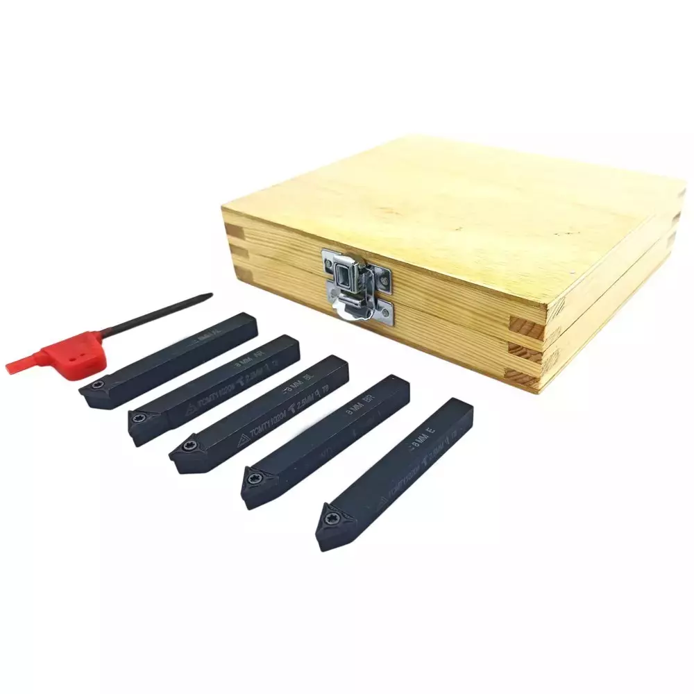Buyohlic International Indexable Turning Tool Set 8 mm Square Shank with TCMT16T304 Carbide Cutting Tool Bit in Fitted Box for Lathe Metalworking Machine Tools, 1W-0PFW-UVMD (Pack of 5)