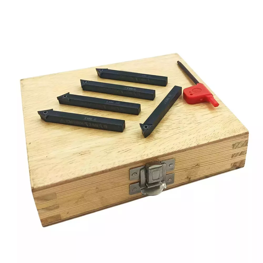 Buyohlic International Indexable Turning Tool Set 6 mm Square Shank with TCMT16T304 Carbide Cutting Tool Bit in Fitted Box for Lathe Metalworking Machine Tools, 7G-4SQ8-FR34 (Pack of 5)