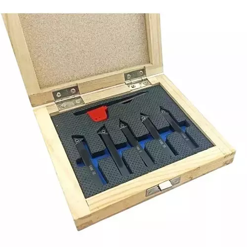 Buyohlic International Indexable Turning Tool Set 6 mm Square Shank with TCMT16T304 Carbide Cutting Tool Bit in Fitted Box for Lathe Metalworking Machine Tools, 7G-4SQ8-FR34 (Pack of 5)