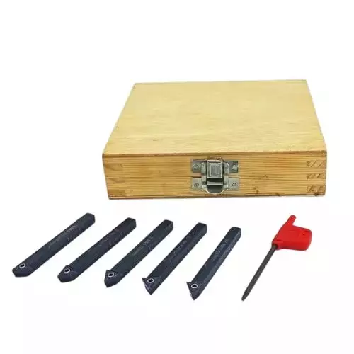 Buyohlic International Indexable Turning Tool Set 6 mm Square Shank with TCMT16T304 Carbide Cutting Tool Bit in Fitted Box for Lathe Metalworking Machine Tools, 7G-4SQ8-FR34 (Pack of 5)