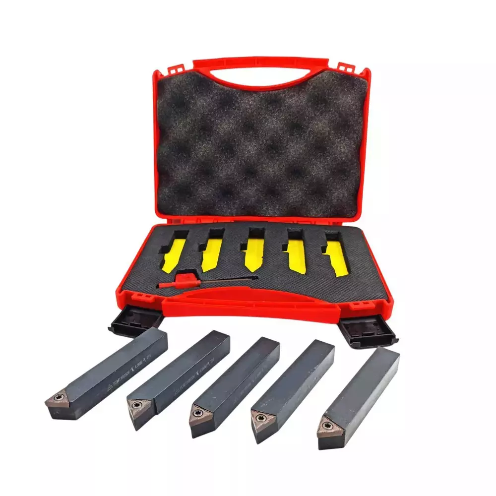 Buyohlic International Indexable Turning Tool Set 16 mm Square Shank with TCMT16T304 Carbide Cutting Tool Bit in Fitted Box for Lathe Metalworking Machine Tools, PZ-ONIB-6DMN (Pack of 5)