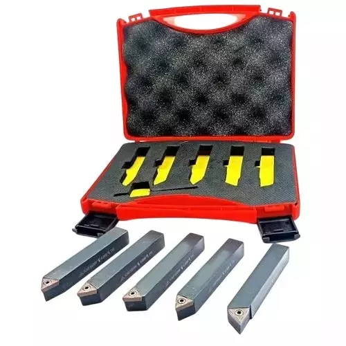 Buyohlic International Indexable Turning Tool Set 16 mm Square Shank with TCMT16T304 Carbide Cutting Tool Bit in Fitted Box for Lathe Metalworking Machine Tools, PZ-ONIB-6DMN (Pack of 5)