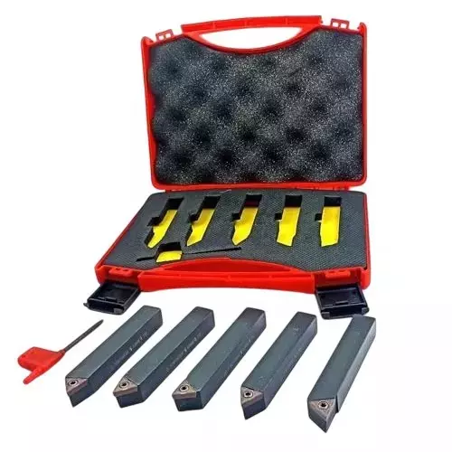 Buyohlic International Indexable Turning Tool Set 16 mm Square Shank with TCMT16T304 Carbide Cutting Tool Bit in Fitted Box for Lathe Metalworking Machine Tools, PZ-ONIB-6DMN (Pack of 5)