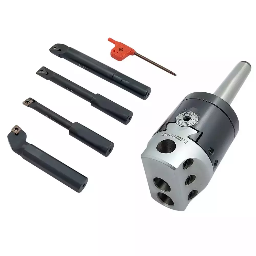 Buyohlic International Boring Head Diameter 2 inch (50 mm) Imperial Standard MT2 Shank and M10 x 1.5 Drawbar with Indexable Boring Bars, 20-BH-421