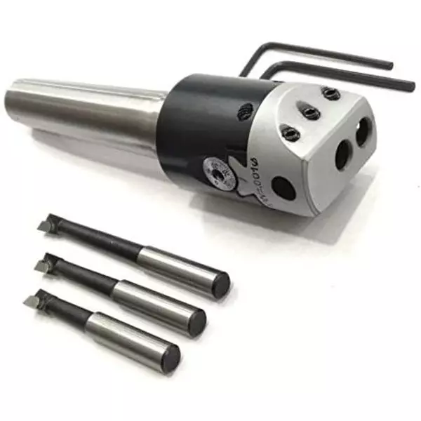 A.D INTERNATIONAL Boring Head Diameter 1.5 inch 2MT Shank, M10 x 1.5 Drawbar 1 Div. 0.001 with 3 Carbide Tipped HSS Cutting Tools, OL-W5KA-A3GJ