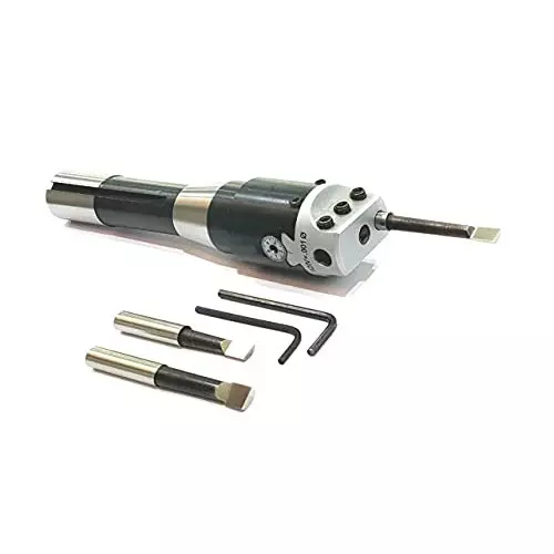 A.D INTERNATIONAL Boring Head Diameter 1.5 inch R8 Shank, 7/16 Unf Drawbar 1 Div. 0.001 with 3 Carbide Tipped HSS Cutting Tools, UJ-VXDF-S9IX