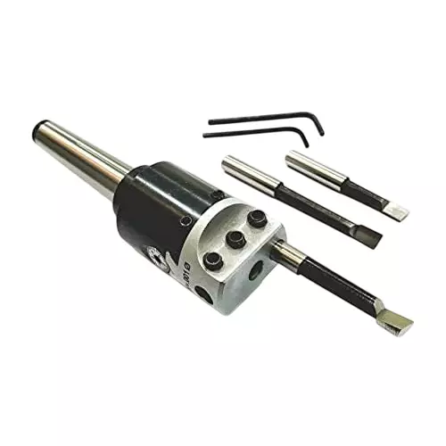 A.D International 1.5 inch (38.1 mm) Boring Head, R8 Shank, 7/16 inch (11.1 mm) UNF Drawbar With Shank, Cutting Tools and 3 HSS Tools, 20-BH-301