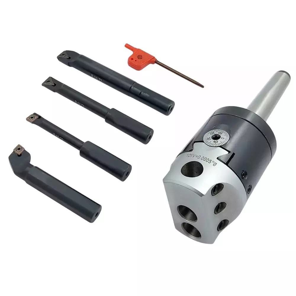 Buyohlic International Boring Head Diameter 2 inch (50 mm) Imperial Standard MT3 Shank and M12 x 1.75 Drawbar with Indexable Boring Bars, 20-BH-421