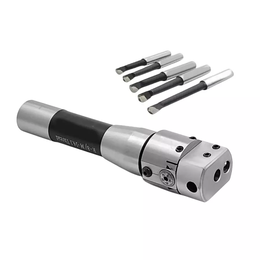 A.D INTERNATIONAL Boring Head, Diameter 38 mm Metric Standard, R8 Shank With 5 Carbide Tools, 20-BH-201