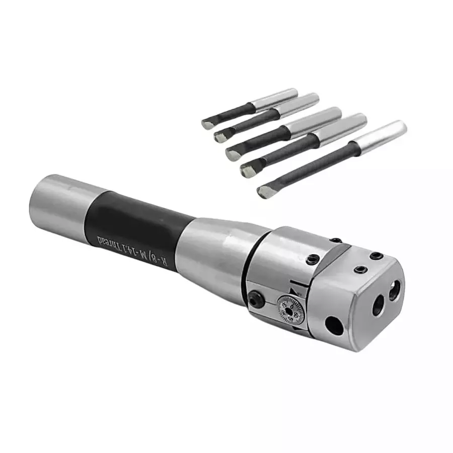 Buyohlic International Boring Head, Diameter 38 mm Metric Standard, R8 Shank With 5 Carbide Tools, 20-BH-201