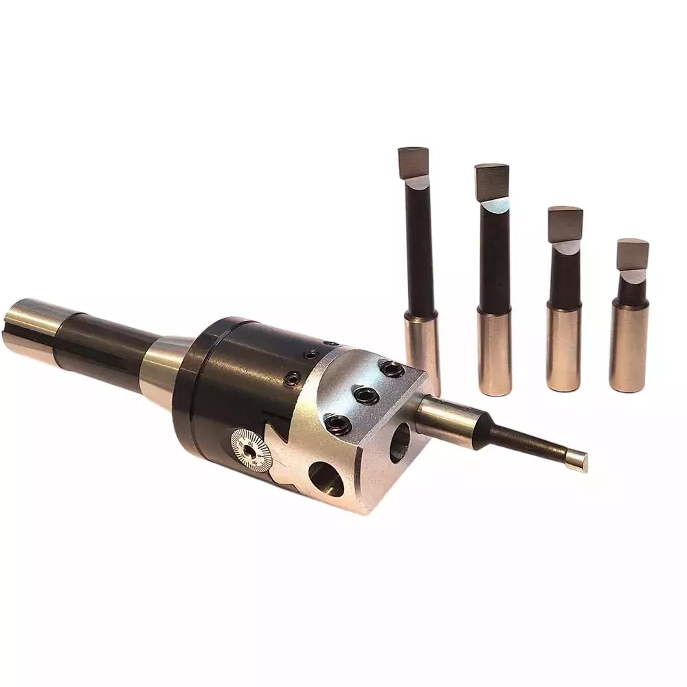 Buyohlic International 2 inch (50 mm) Boring Head Imperial Standard, R8 Shank, 7/16 inch (11.1 mm) (11.1 mm) UNF Drawbar With 5 HSS Tools, 20-BH-401