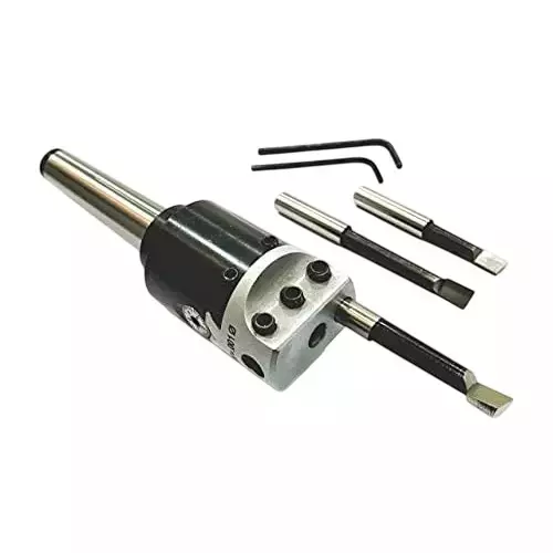 Buyohlic International 1.5 inch (38.1 mm) Boring Head, R8 Shank, 7/16 inch (11.1 mm) UNF Drawbar With Shank, Cutting Tools and 3 HSS Tools, 20-BH-301