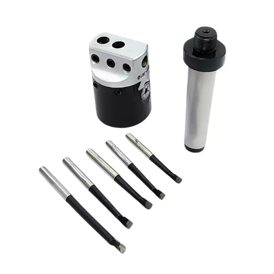 A.D International 1.5 inch (38.1 mm) Boring Head, MT2 Shank, M10x1.5 Drawbar With Shank, Cutting Tools and 5 Carbide Tools,