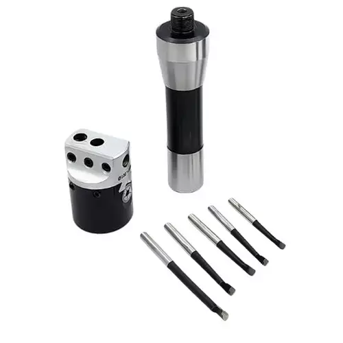 Buyohlic International 1.5 inch (38.1 mm) Boring Head, R8 Shank, 7/16 inch (11.1 mm) UNF Drawbar With Shank, Cutting Tools and 5 Carbide Tools, ‎20-BH-301