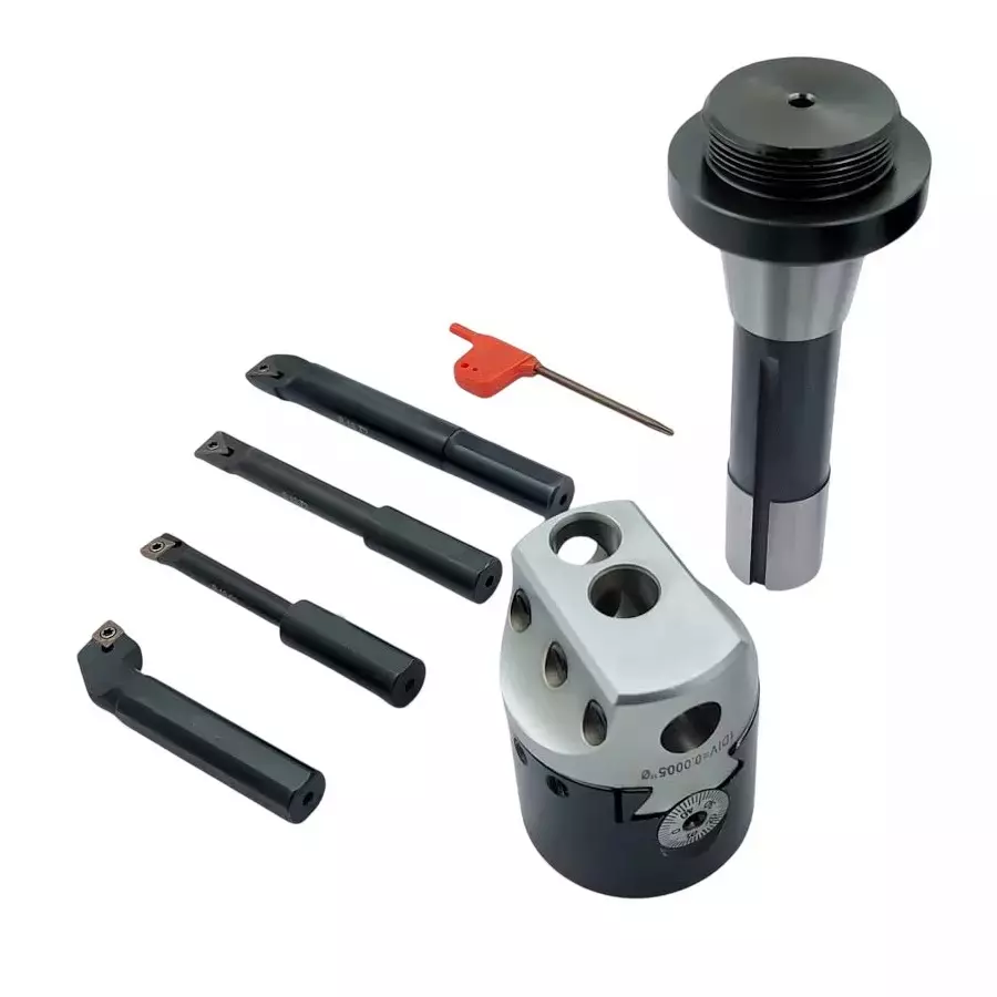 Buyohlic International Boring Head Diameter 2 inch (50 mm) Imperial Standard R8 Shank and 7/16 inch (11.1 mm) UNF Drawbar with Indexable Boring Bars, 20-BH-421