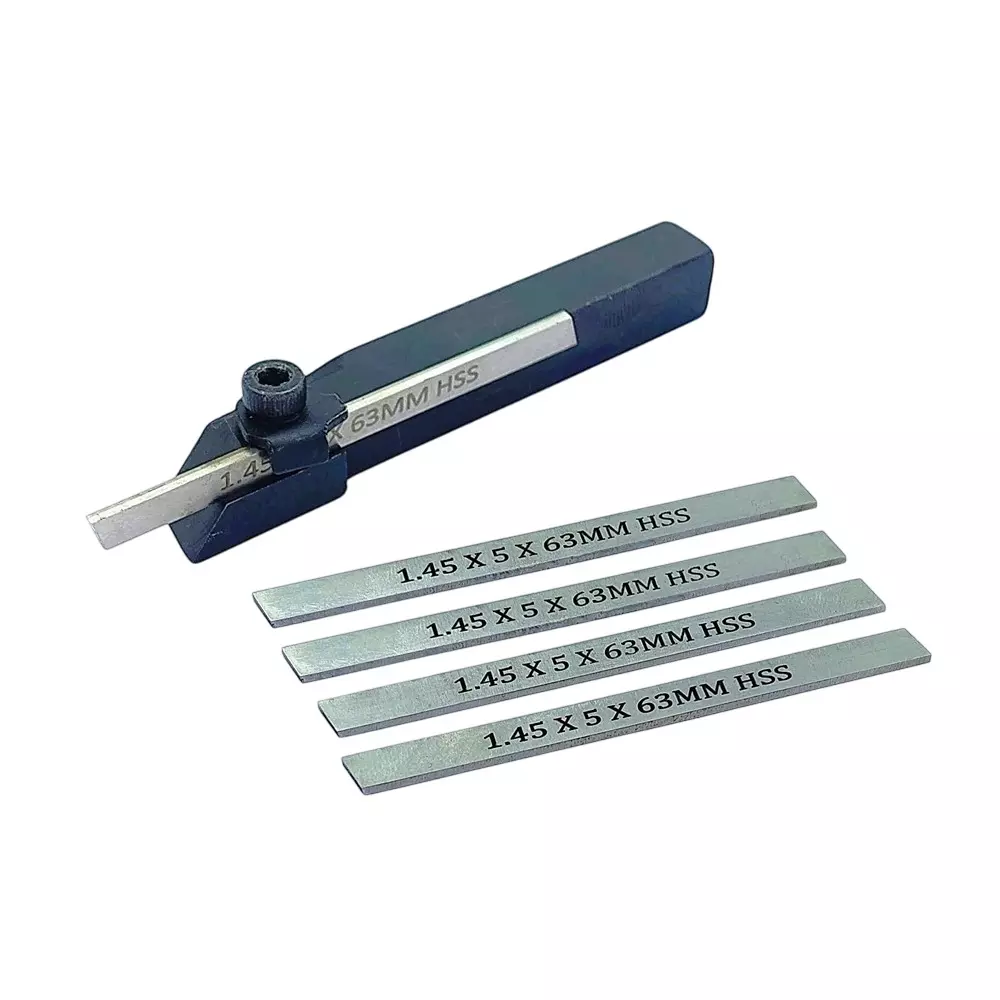 A.D INTERNATIONAL Mini Cut off Parting Tool Holder with 4 Spare Blades, 10 mm Square Shank for Unimat, Seig, Emco, Proxxon's, Grizzly Small Lathes, JQ-VOR1-5JKL