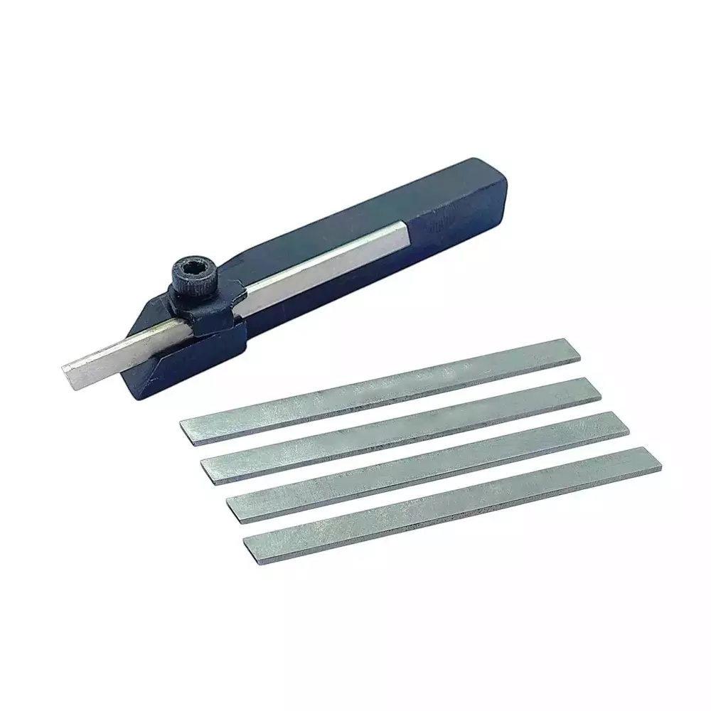 Buyohlic International Mini Cut off Parting Tool Holder with 4 Spare Blades, 10 mm Square Shank for Unimat, Seig, Emco, Proxxon's, Grizzly Small Lathes, JQ-VOR1-5JKL