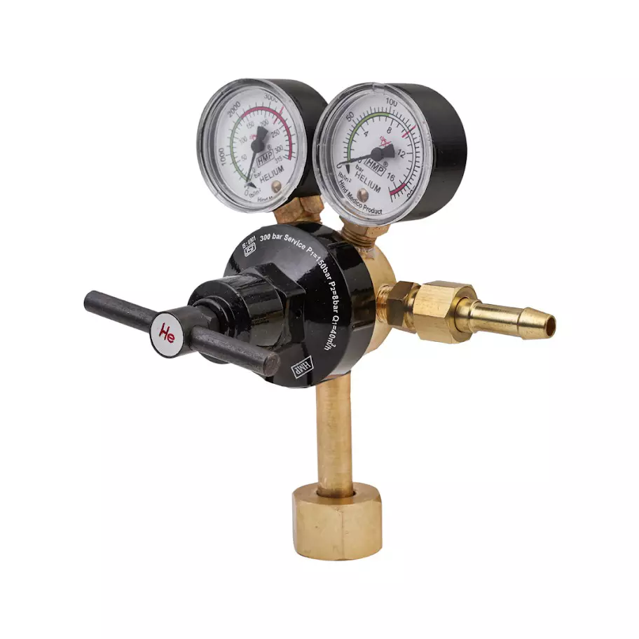 HMP Single Stage Double Gauge Helium Regulator Brass Forging Body 315 bar, 100-D-HE