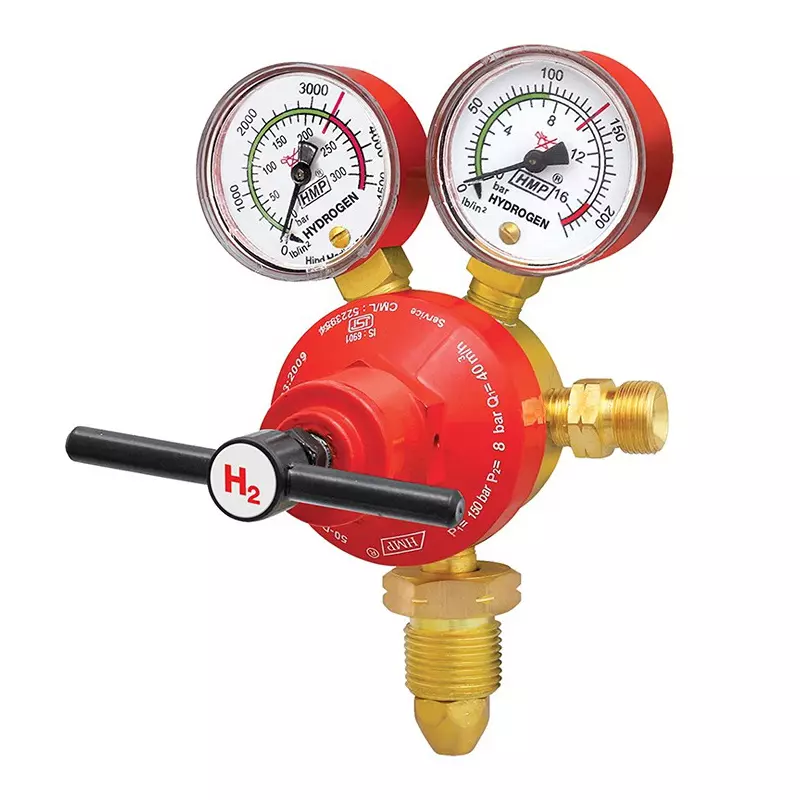 HMP Hydrogen Regulator Single Stage 300 Bar Double Gauge Brass Forging Body, 50-D-H2(PROUD)