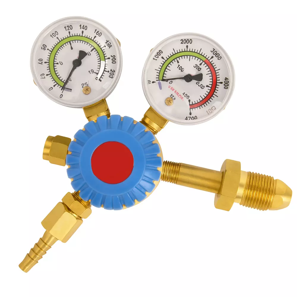 GENERIC Single Stage Double Meter Gas Regulator 50 - 150 Bar Brass Golden for Industrial Use