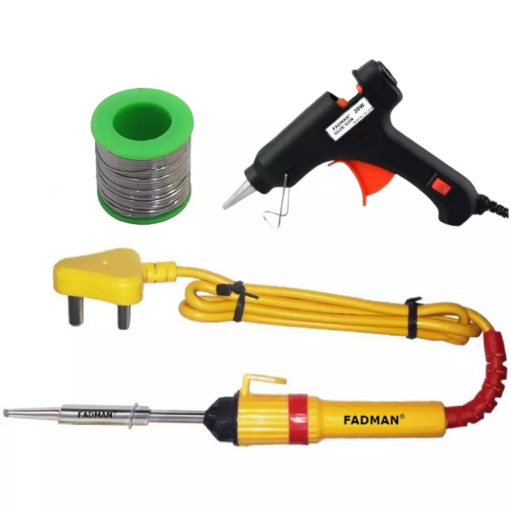 Fadman New Kit Combo 3 In 1 Soldering Iron Kit, Solder Wire, 20W Glue Gun, Soldering Iron 25 W Simple (Flat Tip)