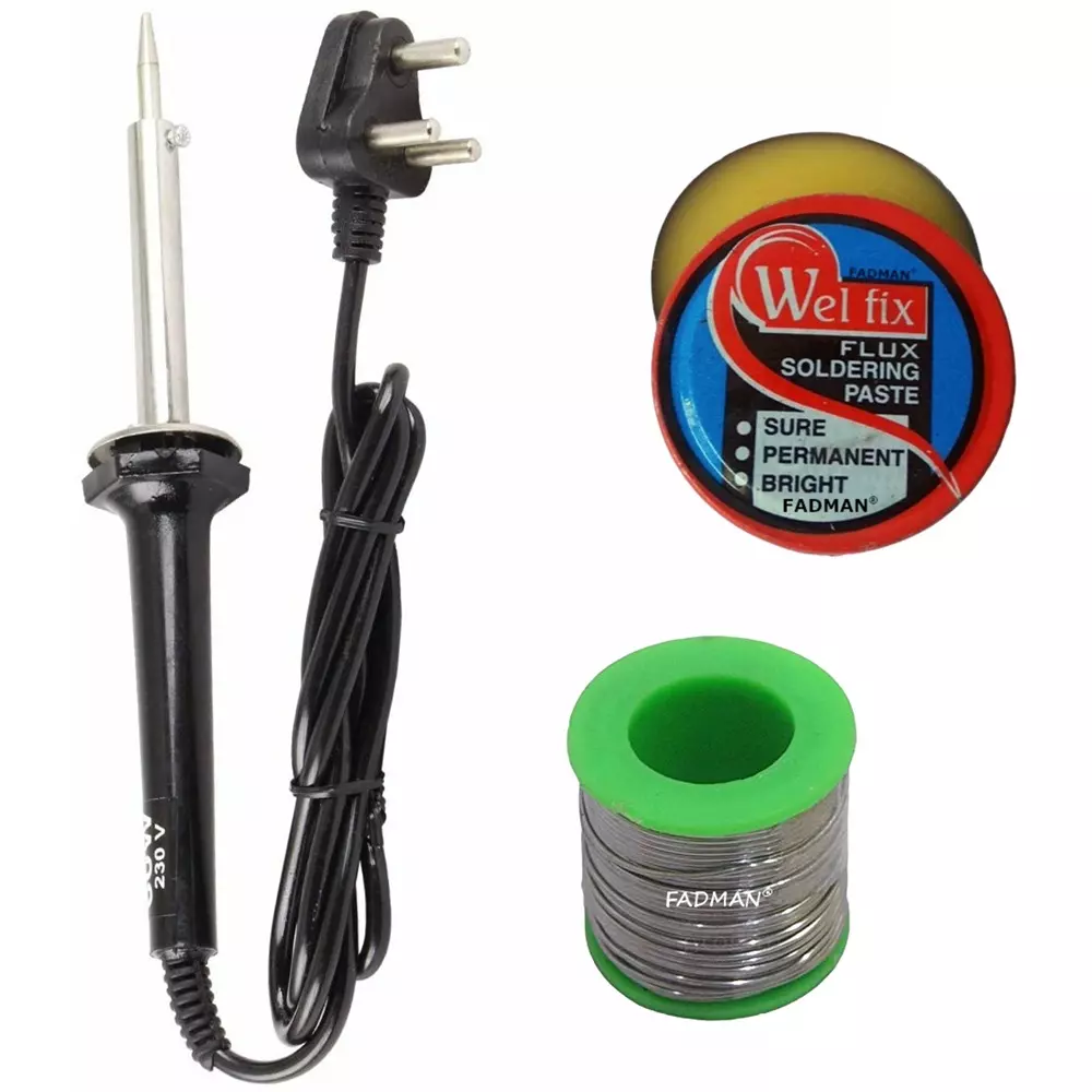 Fadman 3 In 1 Black Soldering Iron Kit 60 W Corded Flat Copper, Iron & Nickle Tip