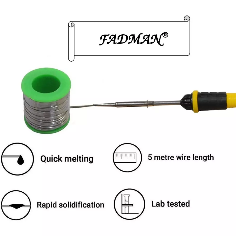 Fadman Soldering Iron Kit, Solder Wire, Soldering Paste, Stand, Bit, Tweezer, Desoldering Wick, 2In1 Screw Driver, Yellow & Black Soldering Iron 25 W Simple (Flat Tip)