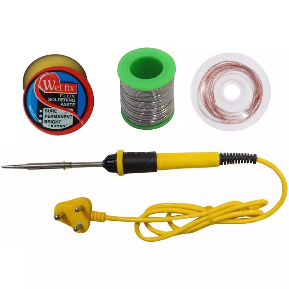 Fadman 4 In 1 Soldering Iron Kit Copper, Iron & Nickle Corded 25 W Yellow+Black with Solder Wire