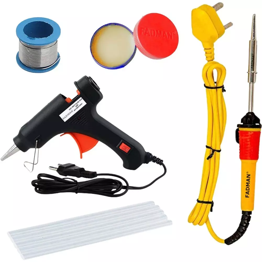 Fadman 5 In 1 Soldering Iron Kit Copper, Iron & Nickle Corded 25 W with Solder Wire, Glue Gun
