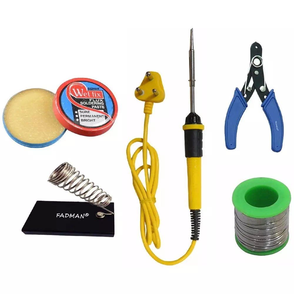 Fadman 5 In 1 Soldering Iron Kit Copper, Iron & Nickle Corded Yellow+Black 25 W with Solder Wire