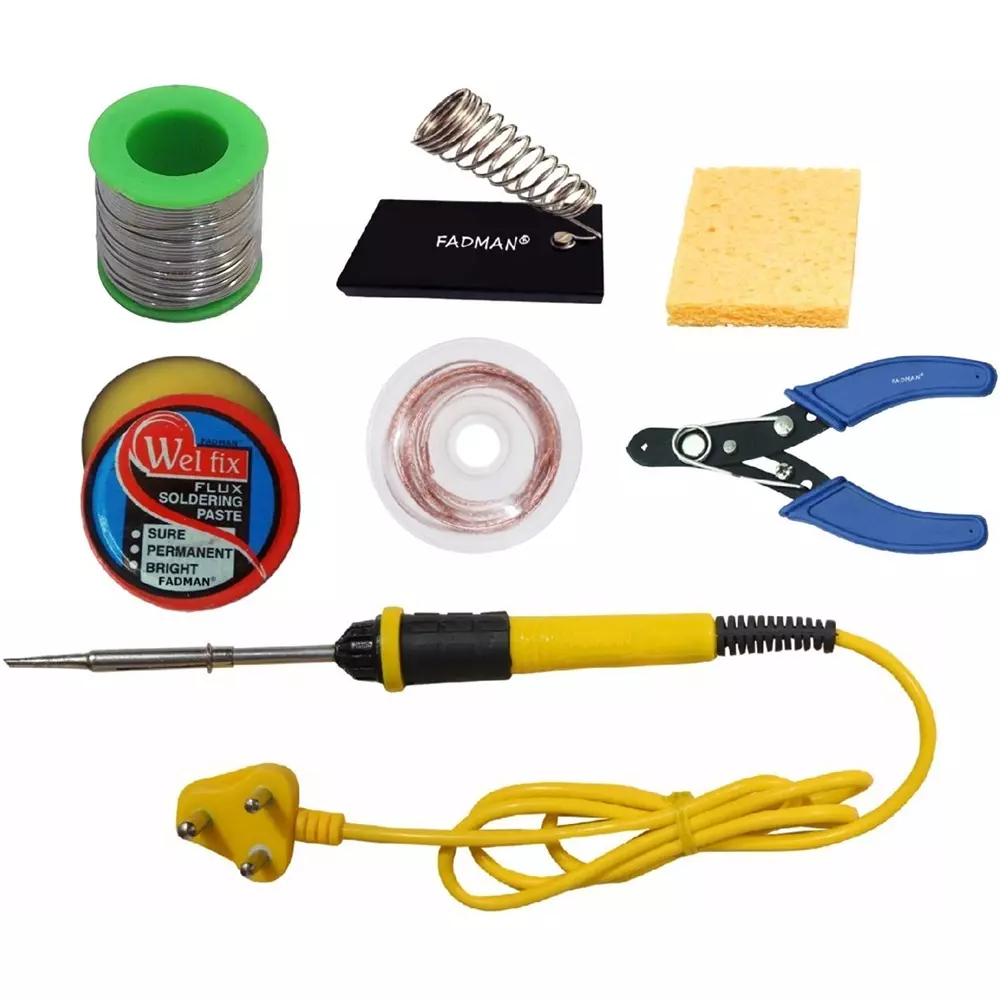 Fadman 7 In 1 Soldering Iron Kit Copper, Iron & Nickle Corded 25 W Yellow+Black with Solder Wire