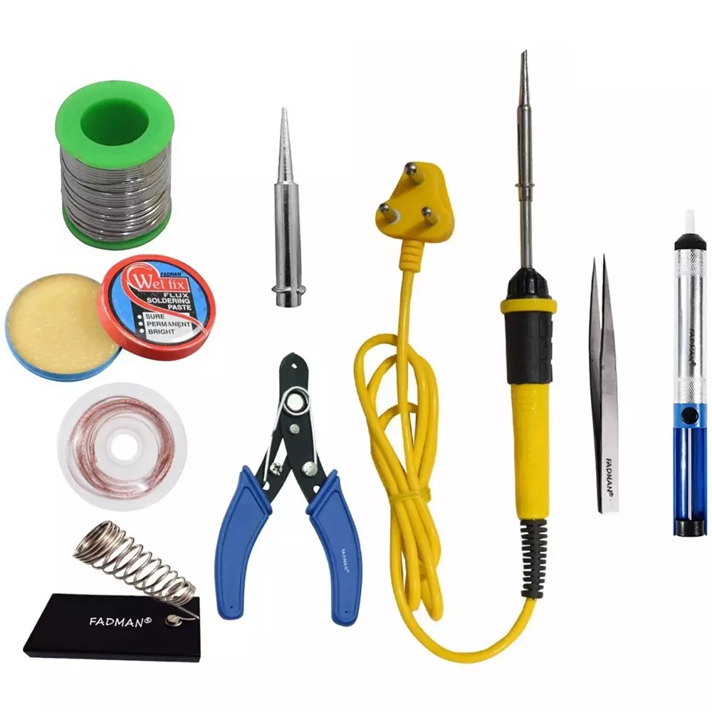 Fadman 9 In 1 Soldering Iron Kit Copper, Iron & Nickle Corded 25 W Yellow+Black with Solder Wire