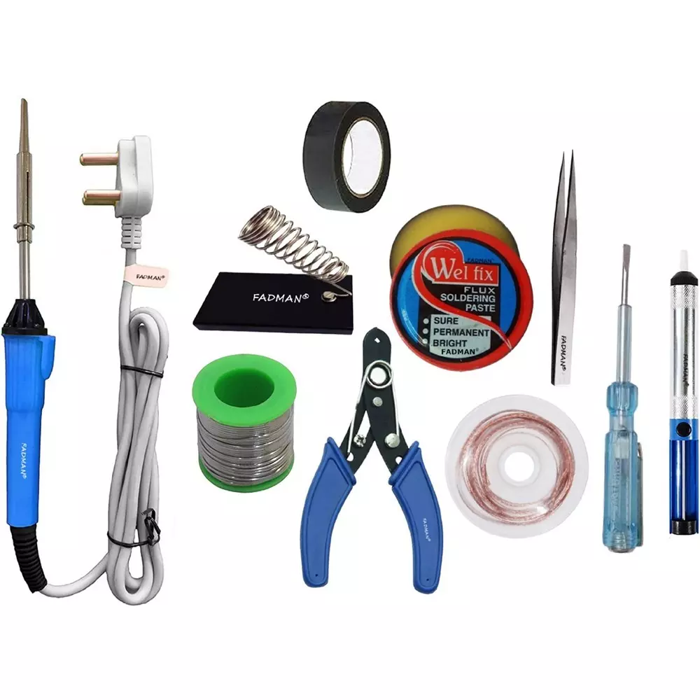 Fadman Basic Bundle Electric 10 In 1 Soldering Iron Kit Copper, Iron & Nickle Corded 25 W with Solder Wire, Cutter, Tester