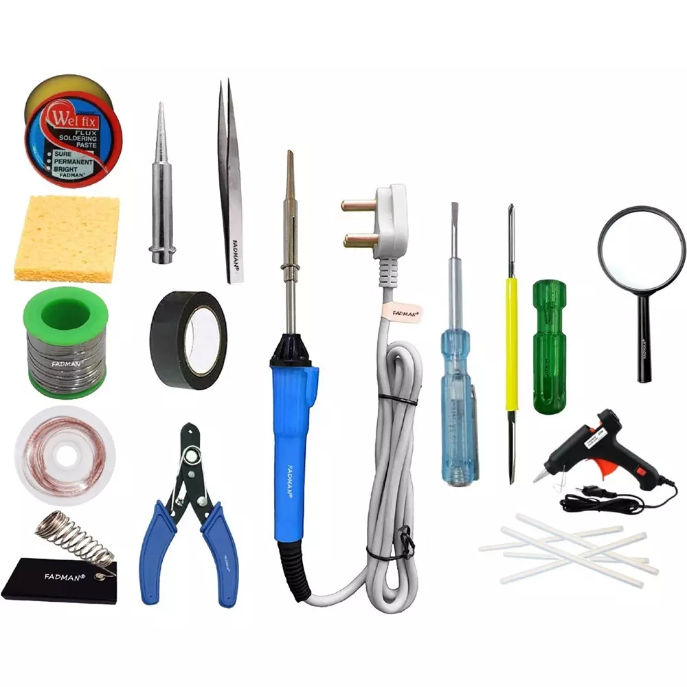 Fadman Basic Complete 15 In 1 Soldering Iron Kit Copper, Iron & Nickle Corded 25 W with Solder Wire, Cutter, Tester