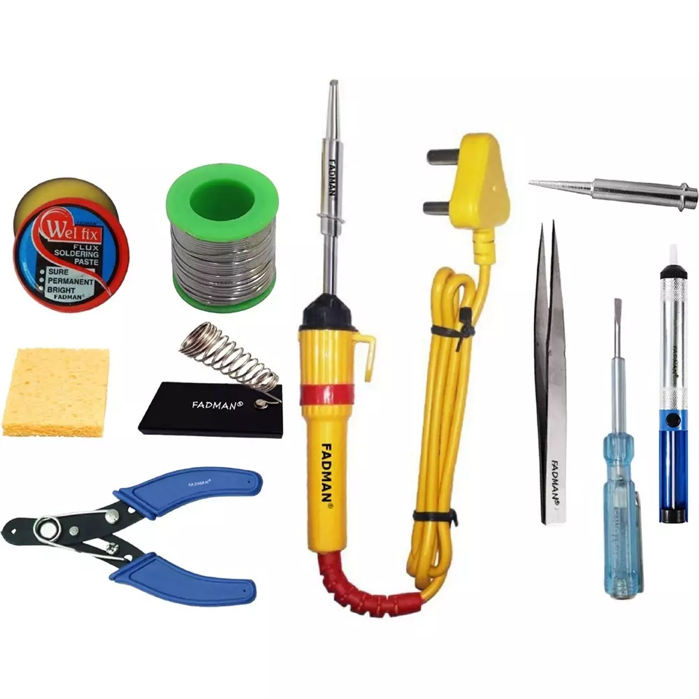 Fadman Beginner Basic 10 In 1 Soldering Iron Kit Copper, Iron & Nickle Corded 25 W with Solder Wire, Cutter, Tester