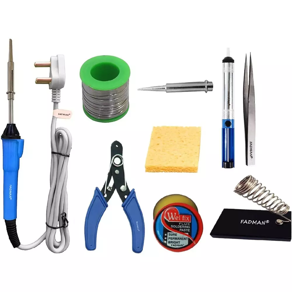 Fadman Beginner Basic 9 In 1 Soldering Iron Kit Copper, Iron & Nickle Corded 25 W with Cutter, Solder Wire