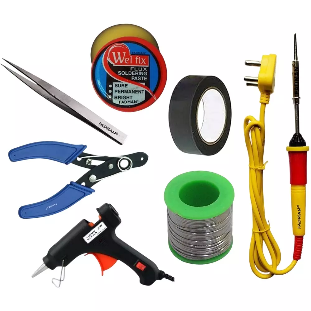 Fadman Electric 7 In 1 Soldering Iron Kit Copper, Iron & Nickle Corded 25 W with Solder Wire, Hardware Tape, Cutter
