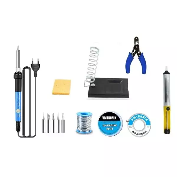 VMTRONIX Temperature Adjustable Soldering Iron Kit 60 W Iron Plated Tip for Precision Electric Work (Kit of 13 Pcs)