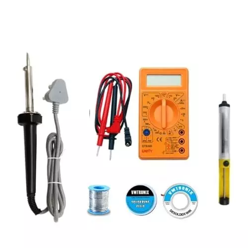 VMTRONIX Soldering Machine Kit with Multimeter 60 W for Precision Electric Work (Kit of 8 Pcs)