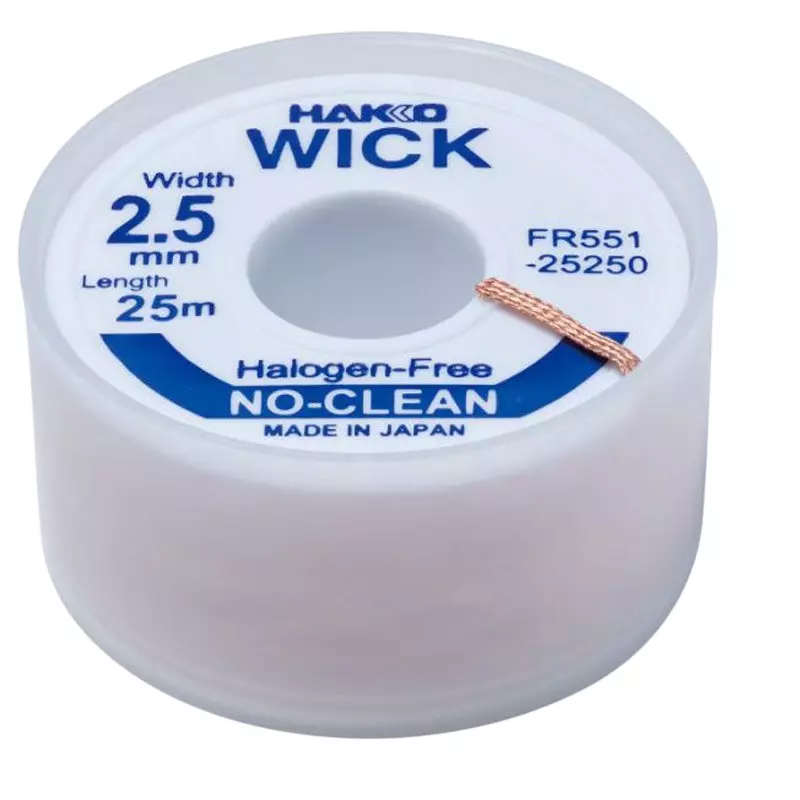 HAKKO Solder Wick No-Clean Halogen-Free, Flux: No-Clean Type for Copper mirror corrosion: No breakthrough (IPC-TM-650), FR551-25250-J