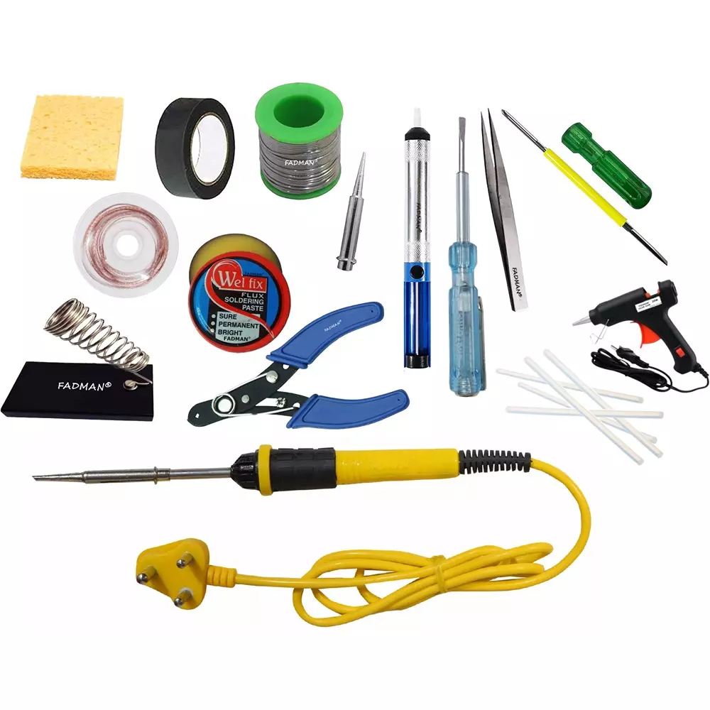 Fadman 15 In 1 Yellow & Black Soldering Iron Kit 25 W Corded Flat Copper, Iron & Nickle Tip