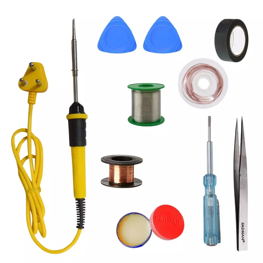 Fadman 9 In 1 Type-1 Soldering Kit with Mobile Opener 25 W Corded Flat Copper, Iron & Nickle Tip